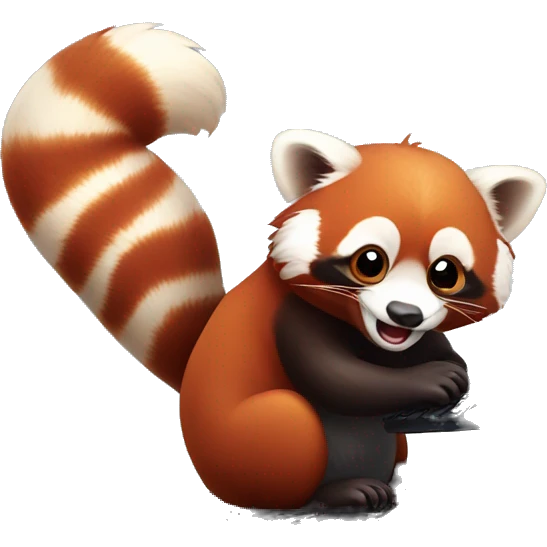 red panda playing  with keyboard and mouse emoji