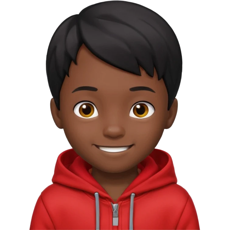 niño de 7 años, con pelo y piel negra. sudadera roja emoji