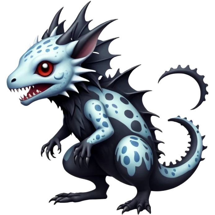 a dark gothic edgy vernid-fionbri-creature with splash patterns full body emoji
