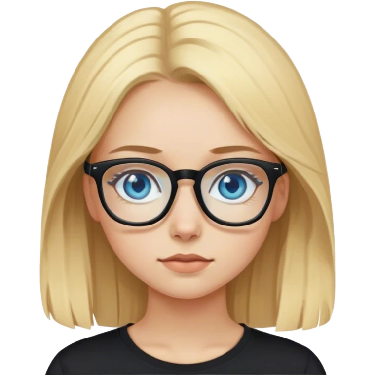 Blonde hair girl with blue eyes and glasses wearing a long sleeve black t shirt emoji