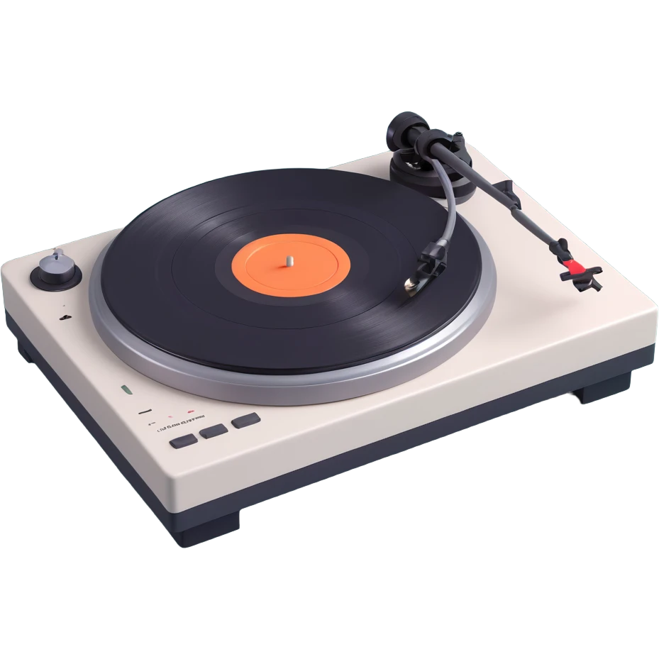 3D Technics turntable, Disney Pixar movie prop style, soft edges, expressive design, lively color palette emoji