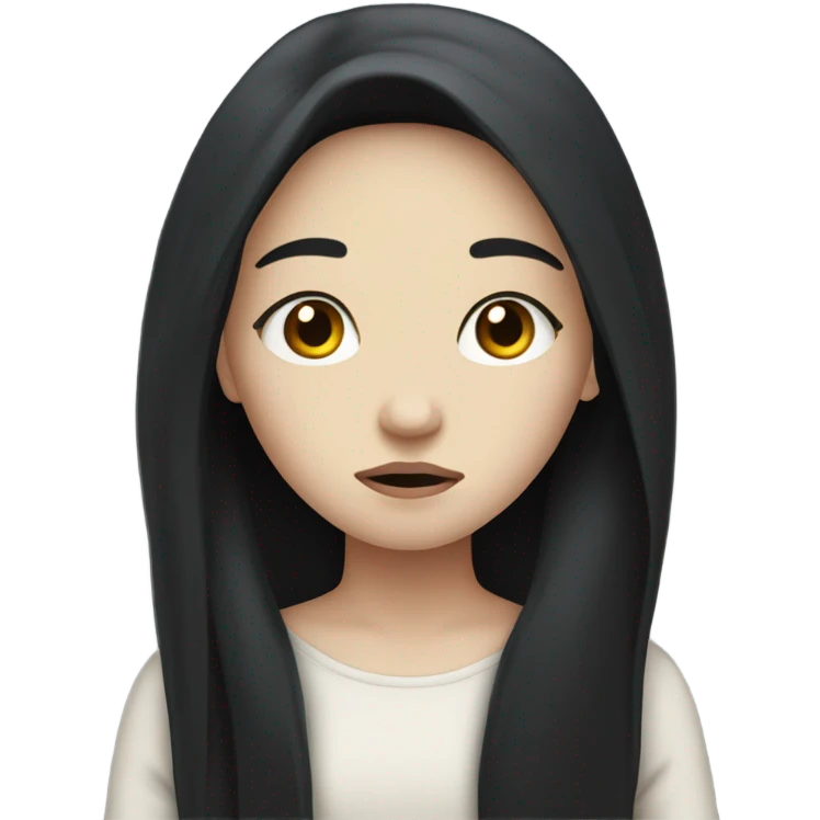 Pale girl with long black hair sad emoji