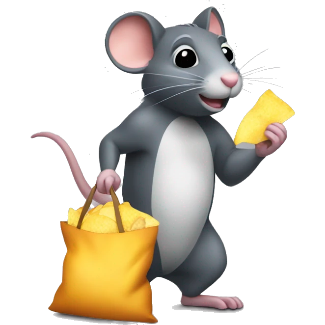 A rat carrying a bag of chips emoji
