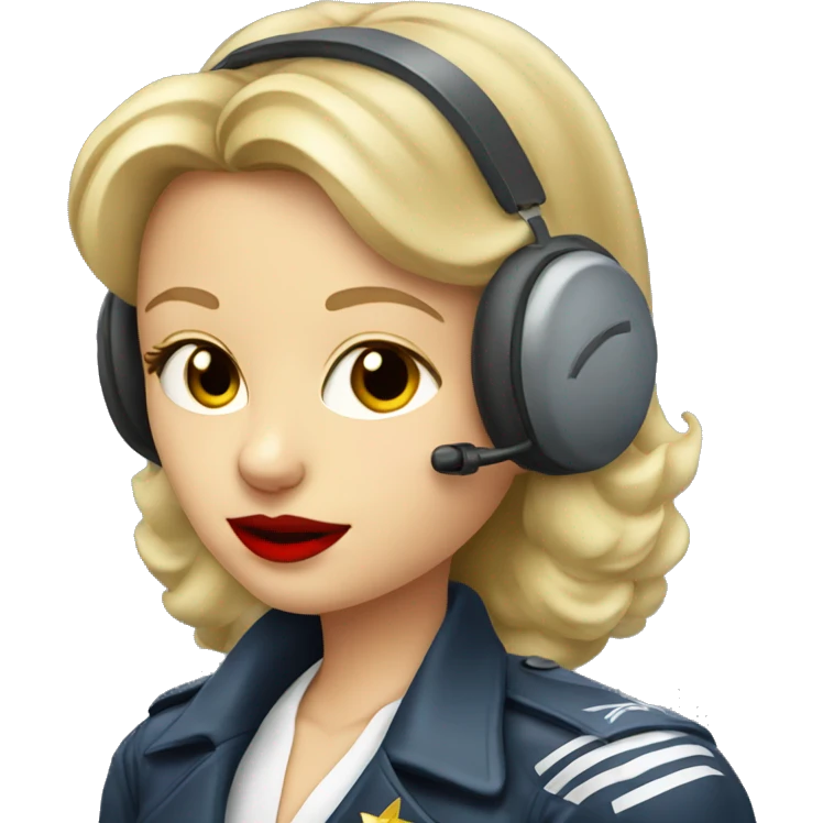 Blonde Russian pilot girl with red lips with airplane pilot headset   emoji