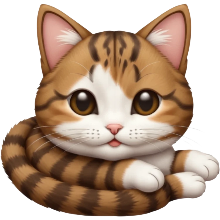 dark brown tabby and white small cat in funny positions upside down with eyes closed emoji