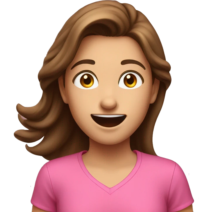 Excited brown haired girl in pink shirt emoji