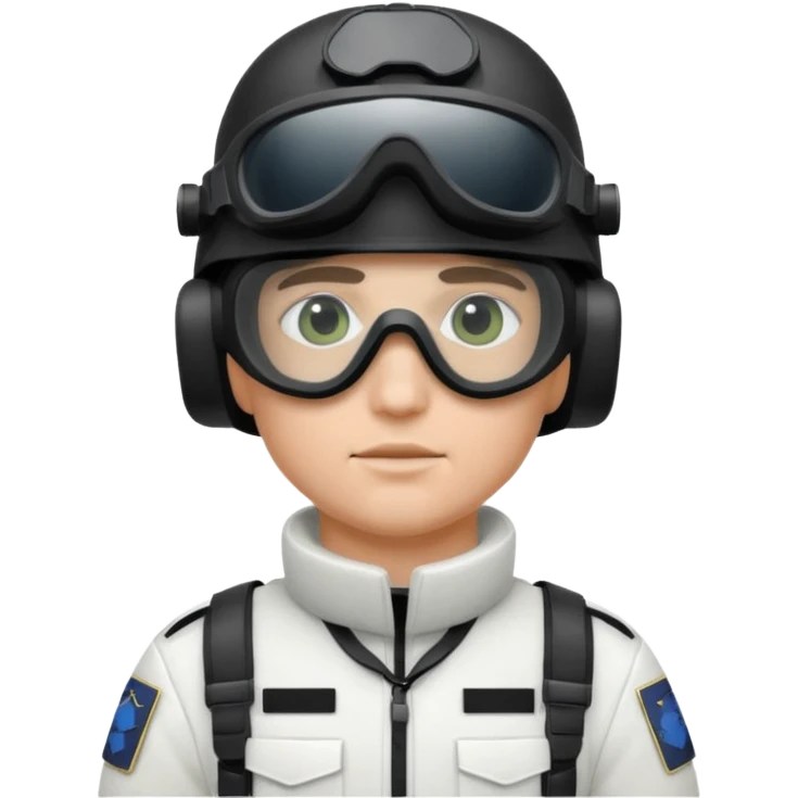 A Finnish modern soldier in a white snow uniform. with black night vision goggles emoji