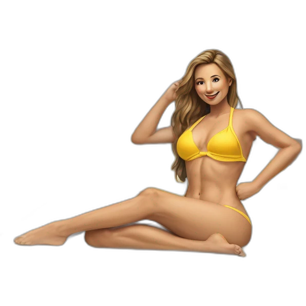 Sexy pose soft-fit Caucasian woman yellow bikini (beach body) bed realistic emoji