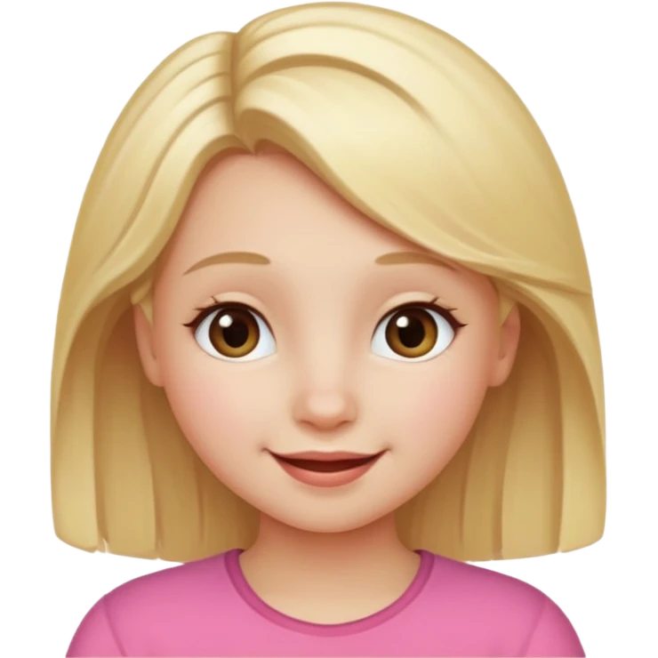 Young girl with blonde hair and a happy face emoji