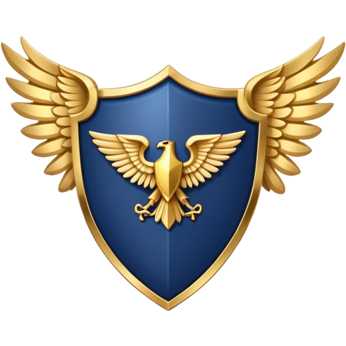 a plain navy blue shield with large gold wings behind emoji