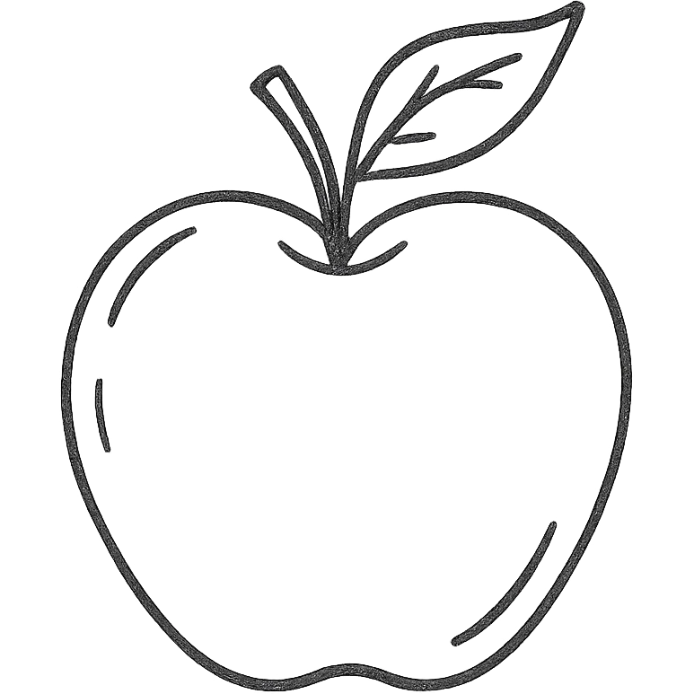 black apple, hand-drawn black outline, no fill emoji