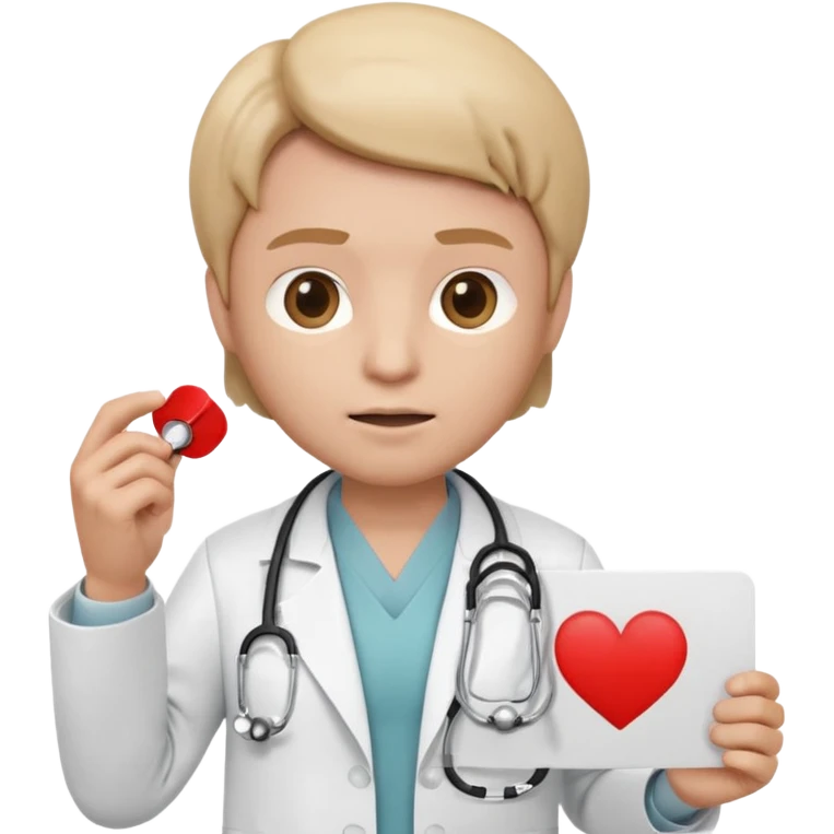3D memoji doctor holding a small blank white sign in one hand (no text on sign), serious warning facial expression, medical coat, stethoscope, centered composition, PNG, transparent background emoji