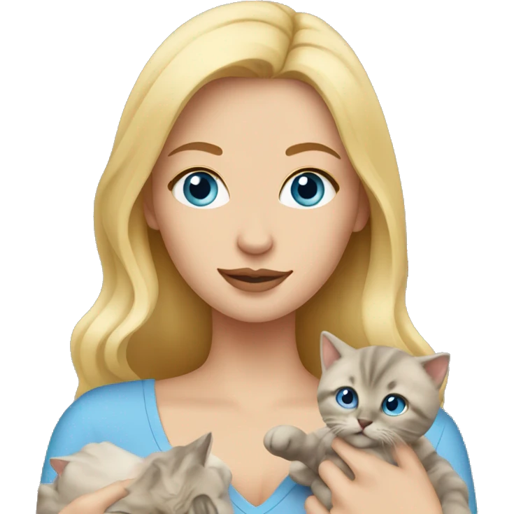 Blonde woman with blue eyes holding kittens emoji