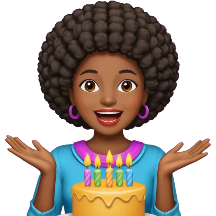 Classic mustang dark women with short Afro sing happy birthday emoji