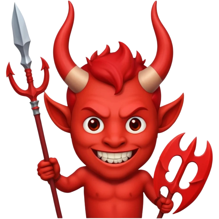 Red devil with horns and trident, grinning mischievously emoji