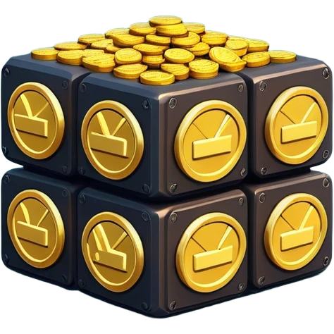 Clash of Clans aesthetic: Cinematic Playful Pixel 3D Coin Stack Emoji, rendered in a 3D vector-style similar to standard emojis with minimal shading and bold, simplified shapes. A compact, distinct form with signature details, softly glowing with a pixelated adventure charm. Simplified yet unmistakably iconic, highly detailed and consistent, glowing with a soft radiance and high shine. Stylized with a touch of classic pixel-art charm and a soft glowing outline, capturing the essence of a beloved gaming relic with a friendly, playful manner! emoji