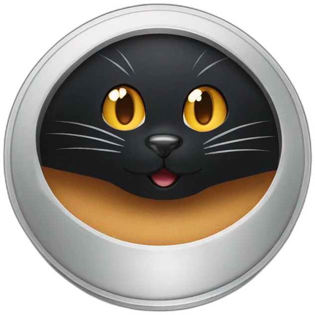 a big black cat with brown eyes holds a lid in his mouth emoji