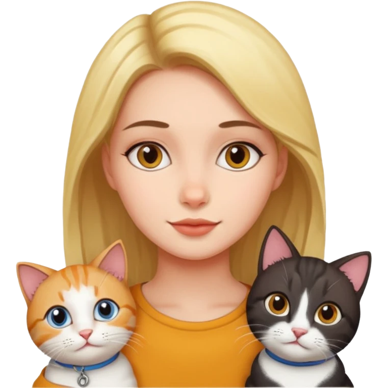 realistic portrait of a girl with cats emoji
