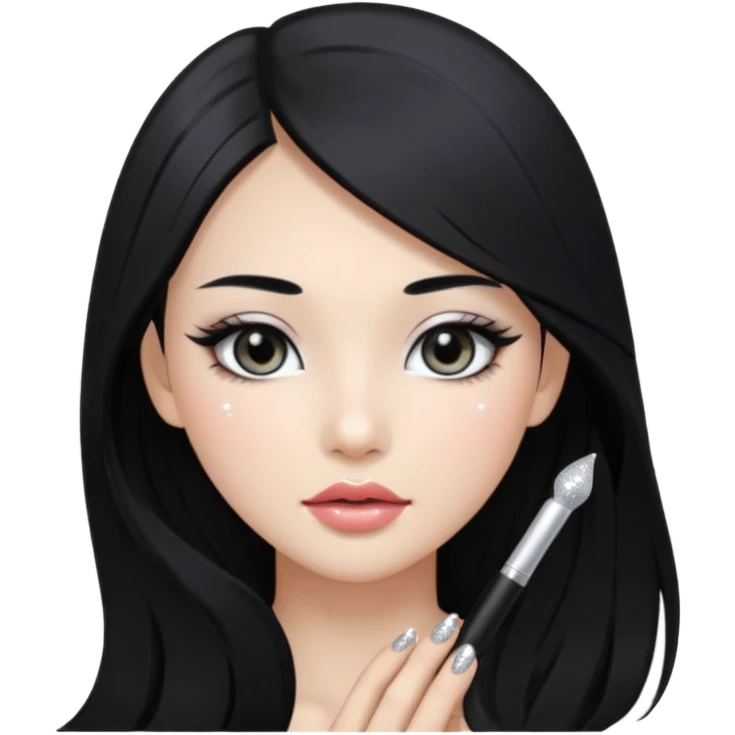 asian long black hair silver grey eyes glossy lips glittery white eyeshadow girl emoji