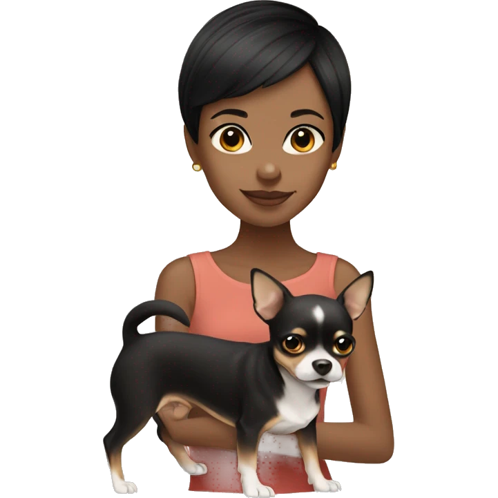 Black short hair girl with golden short hair chihuahua  emoji