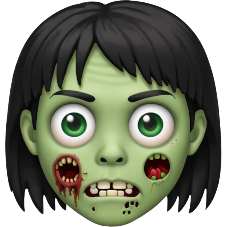 make a zoombie iphone emoji with medium black hair with bangs, piercing in both eyebrow and septum emoji
