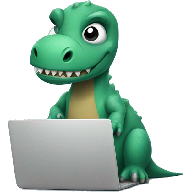 Sad dinosaur working on laptop emoji
