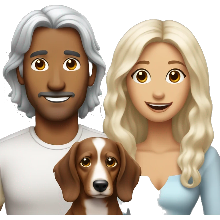 Couple with two long-haired merle dachshunds emoji
