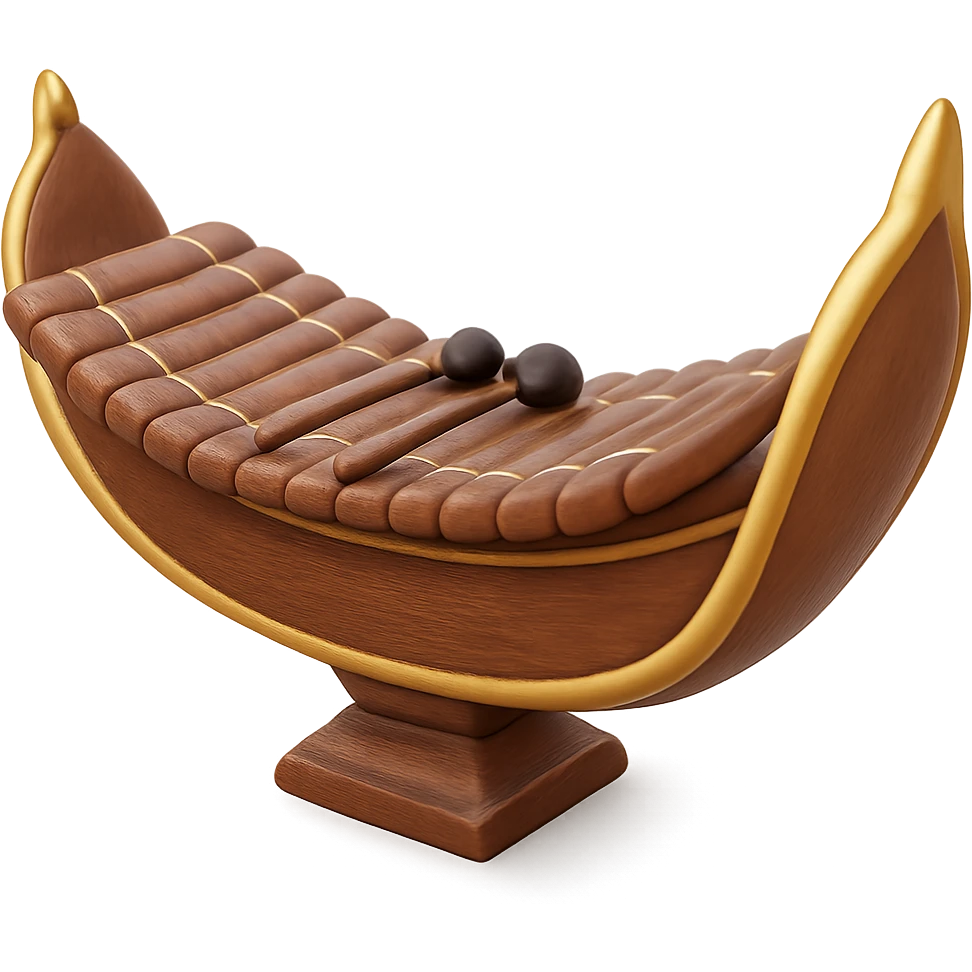 Make the Thai xylophone more realistic but still in a 3D emoji style. Keep the curved wood, mallets, and gold accents, with a soft, rounded look. Maintain the transparent background. The original style is 3D emoji style, please preserve that look while enhancing realism. emoji