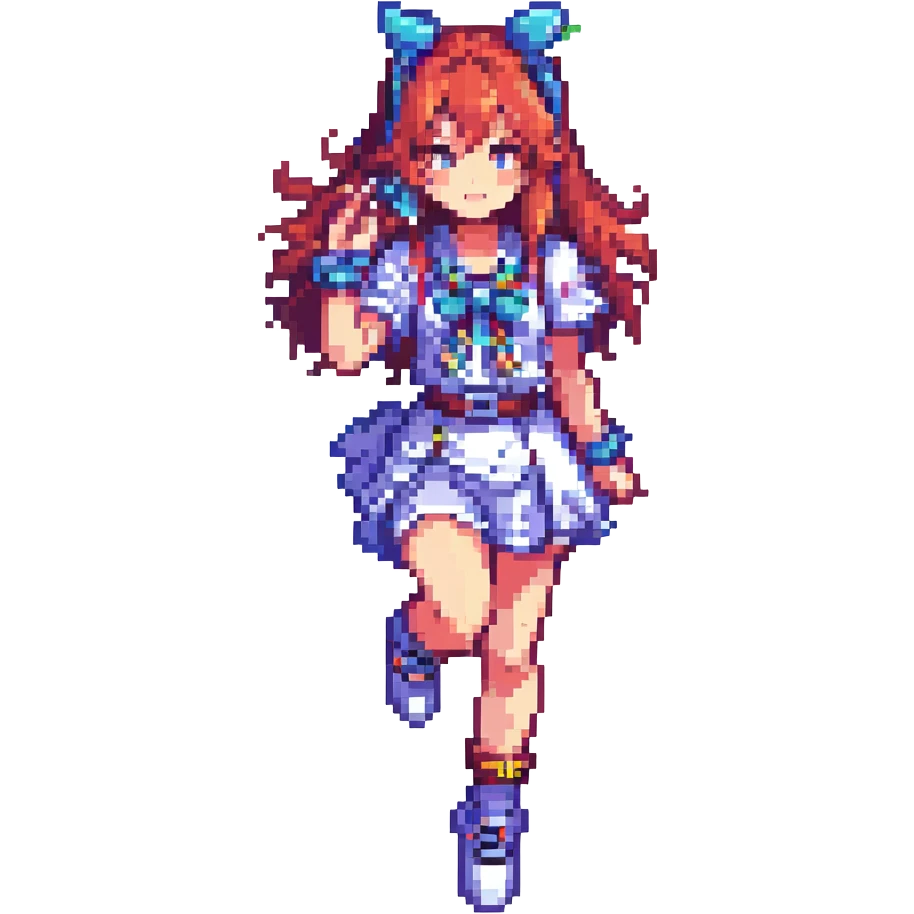 cool anime girl, pixel art style, energetic pose, modern accessories emoji