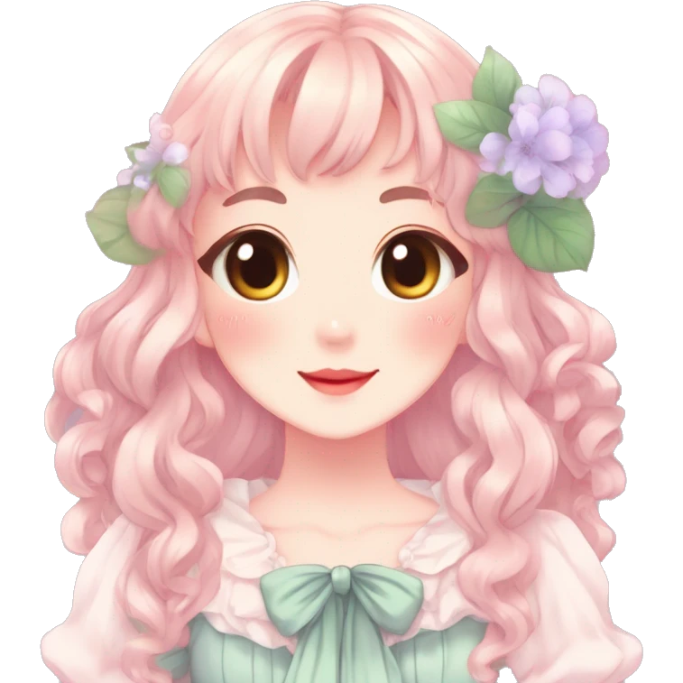 Gorgeous anime style lady with blushing face cottagecore fairycore  Kawaii anime colorful pearly romantic simplistic aesthetic trending stylea emoji
