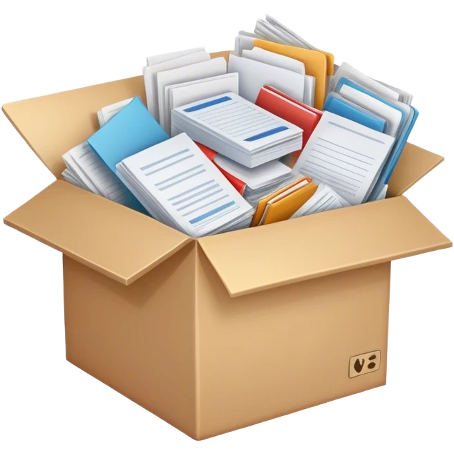 a huge box bursting with a lot of documents and papers emoji