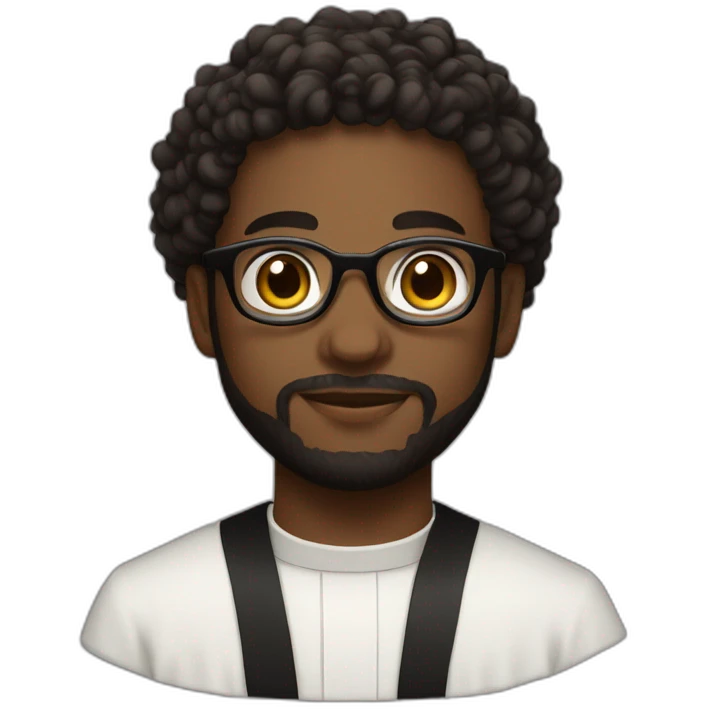 young black catholic priest beard, curly hair, with rounded glasses and clerygman emoji