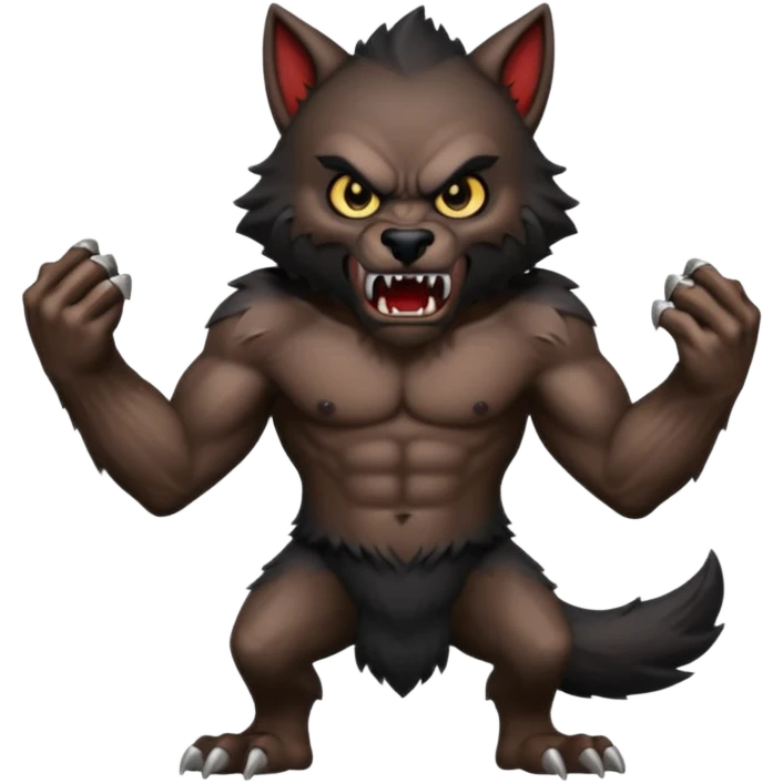 Create an emoji of Werewolf half bodied till waist sharp nails angry face black emoji