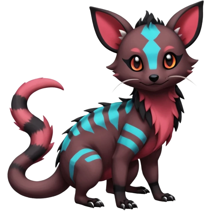 Rare exotic cute epic aesthetic gothic colorful Salandit-Eevee-Civet-species-Fakemon-hybrid-creature, with markings, full body emoji
