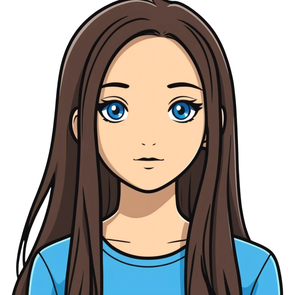 girl long straight brunette hair with white streaks and blue eyes emoji
