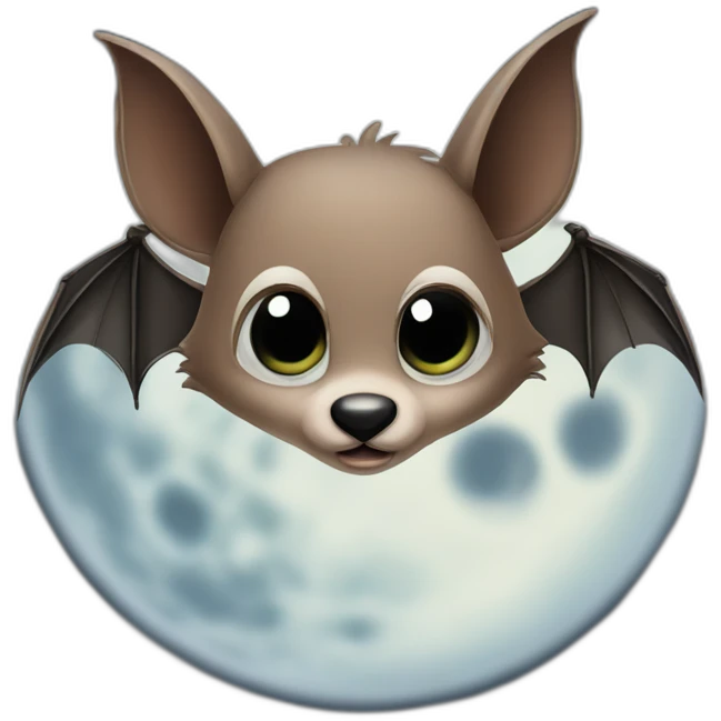cute flying bat big doe cartoon eyes in front of realistic full moon emoji
