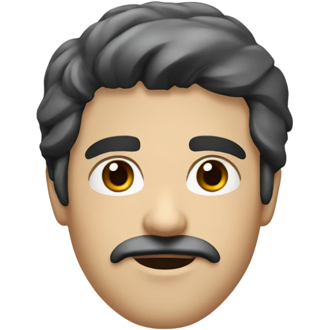 White guy straight medium length black hair brown eyes and black mustache  emoji