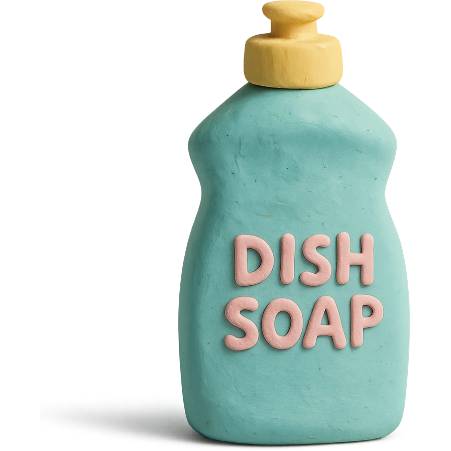 dish soap bottle in claymation style, pastel colors, visible fingerprints, soft matte finish emoji