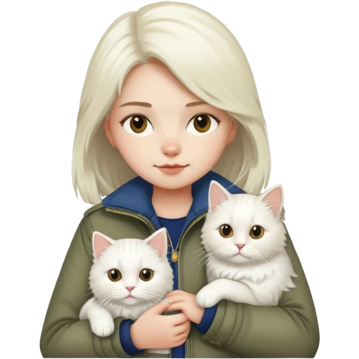 girl wear jacket with a British white Longhair cat emoji