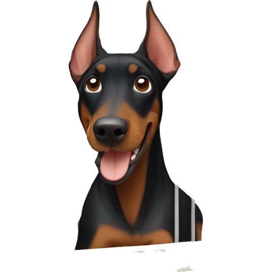 doberman inside a tiny cage but very happy emoji