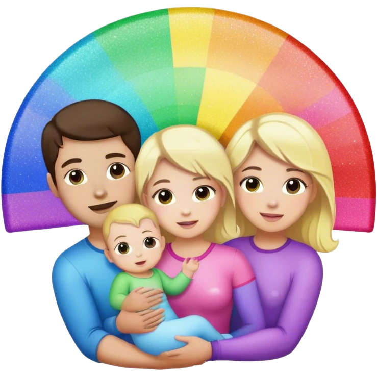 Brunette man and brunette woman with blonde baby gay rainbow glitter pride emoji
