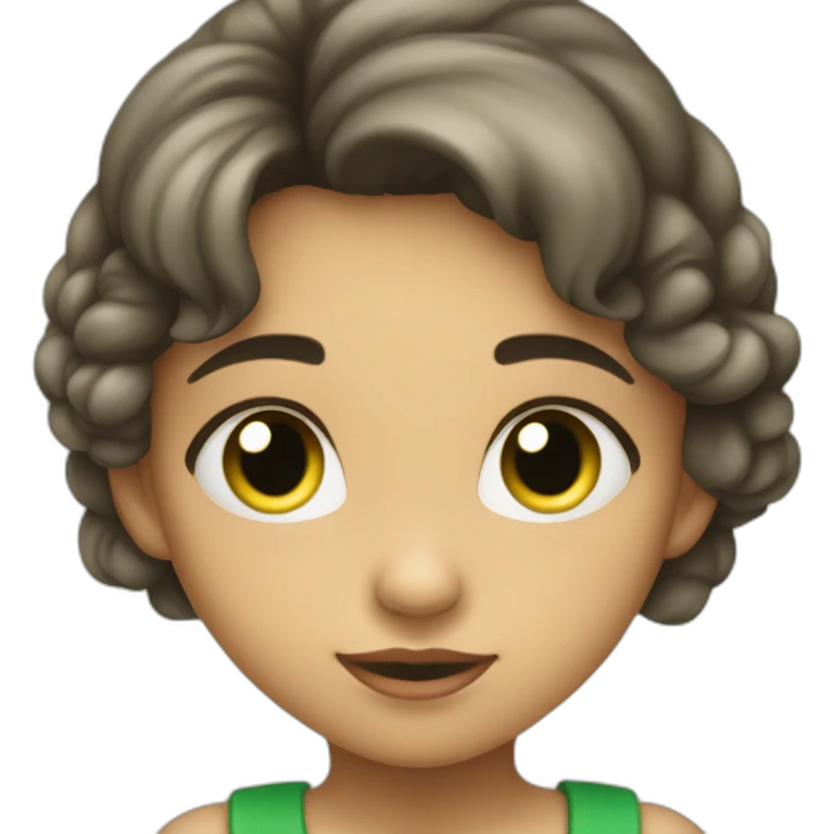 Niña pecosa, con ojos verdes, mirando el movil emoji