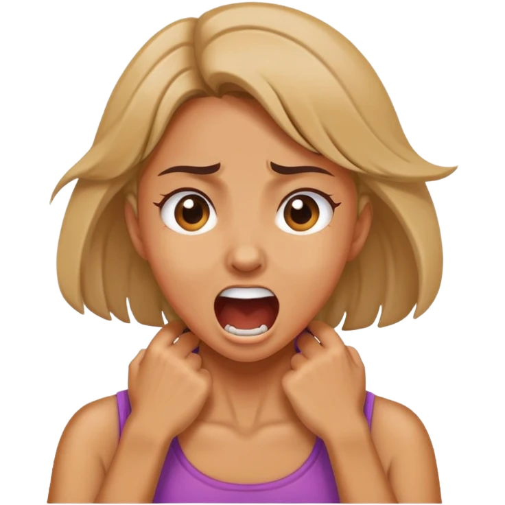 girl grabbing their neck and yelling  emoji