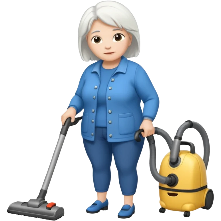 White hair cubby lady modern clothes older chubby ed lady vaccum emoji