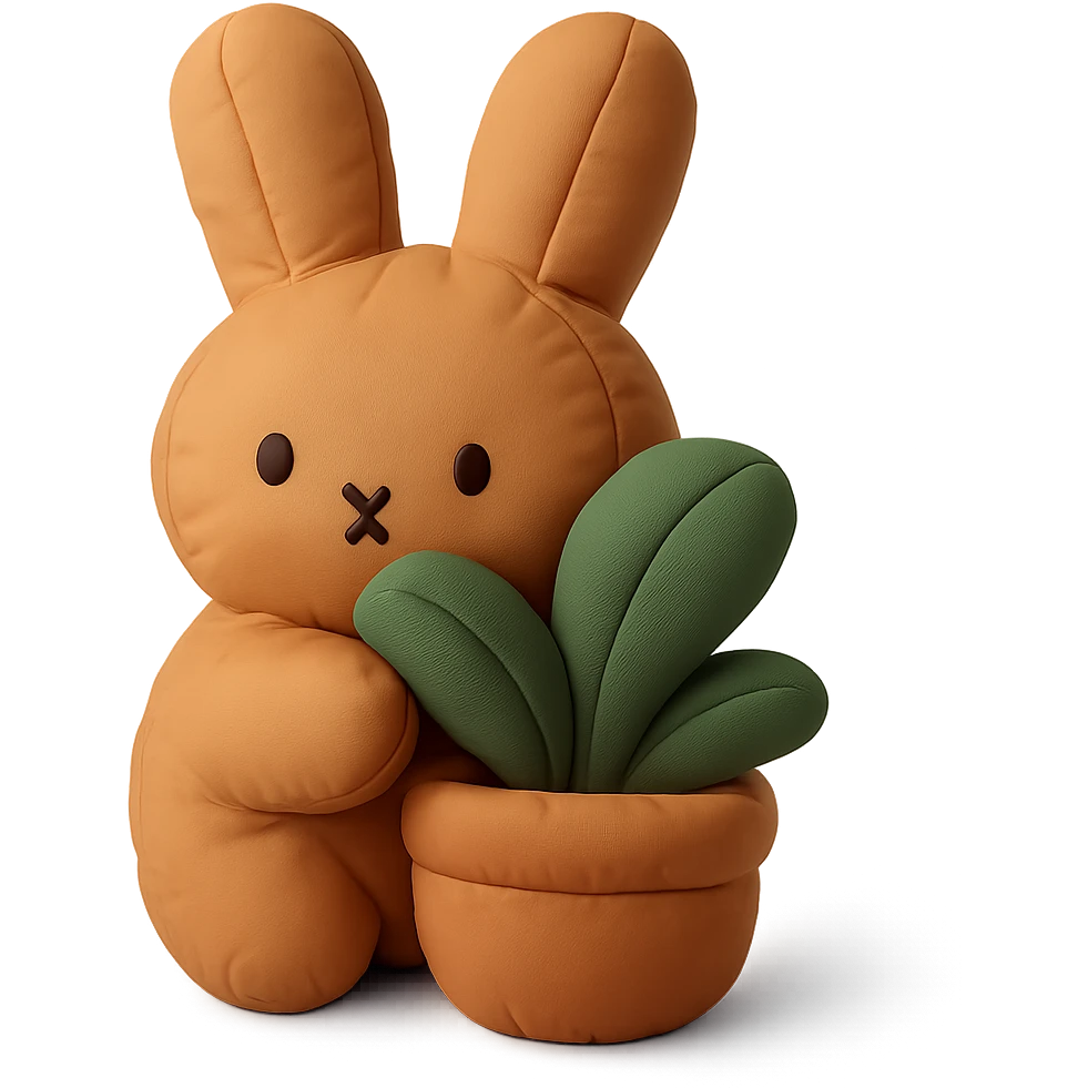 cinnamon bunny peeking behind a plant, cushion style emoji
