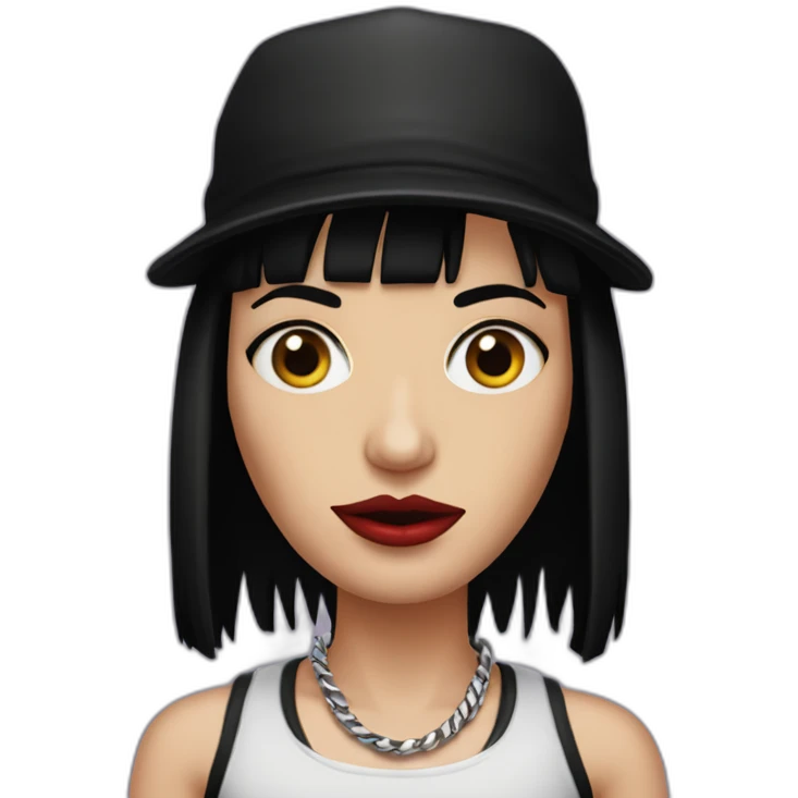 mia wallace with piercings,tattoos and a black cap emoji