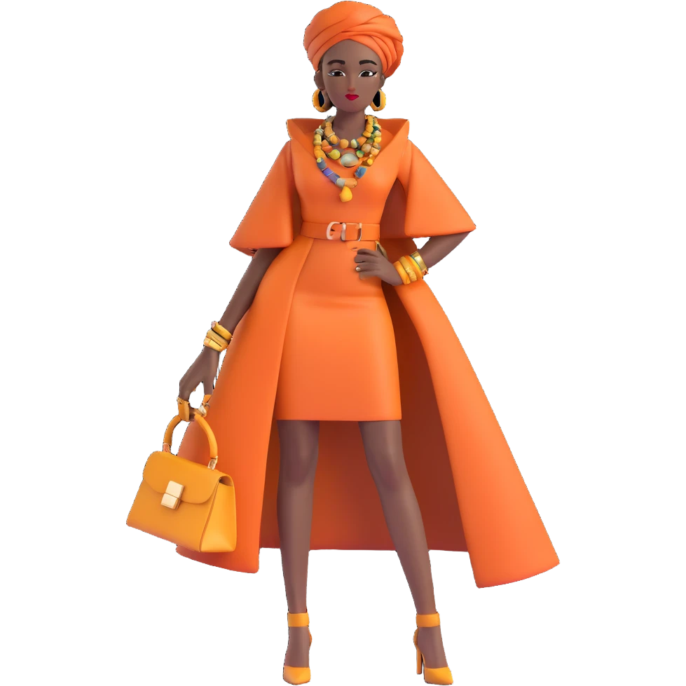 Chic African woman in high fashion outfit, elegant accessories, and contemporary urban style emoji