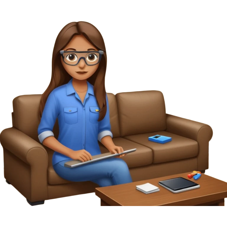 beautiful girl with long brown hair constructing new lounge room area with flat screen tv and couch emoji