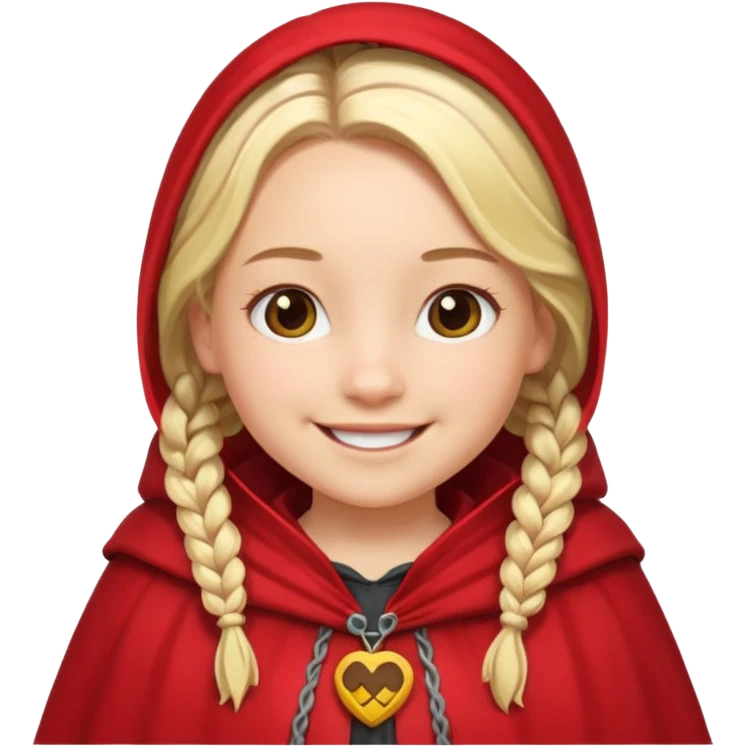 blonde braids hair kid girl, white skin, fat, wear red cloak emoji