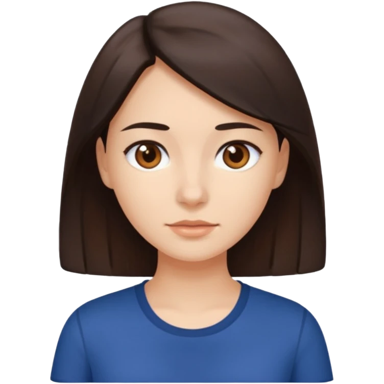 Una donna con una maglietta a mezze maniche blu scuro,capelli lisci e mori occhi marroni emoji